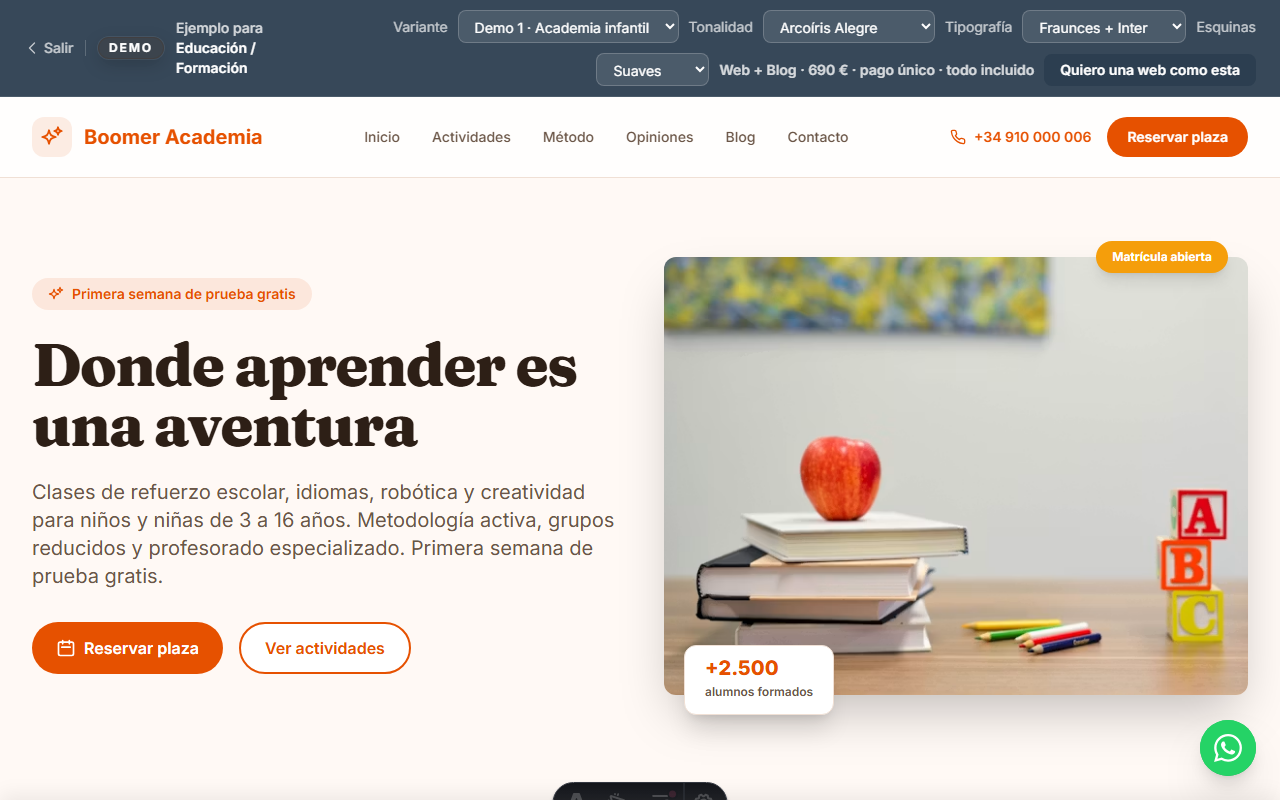 Demo de web para educación / formación con blog incluido